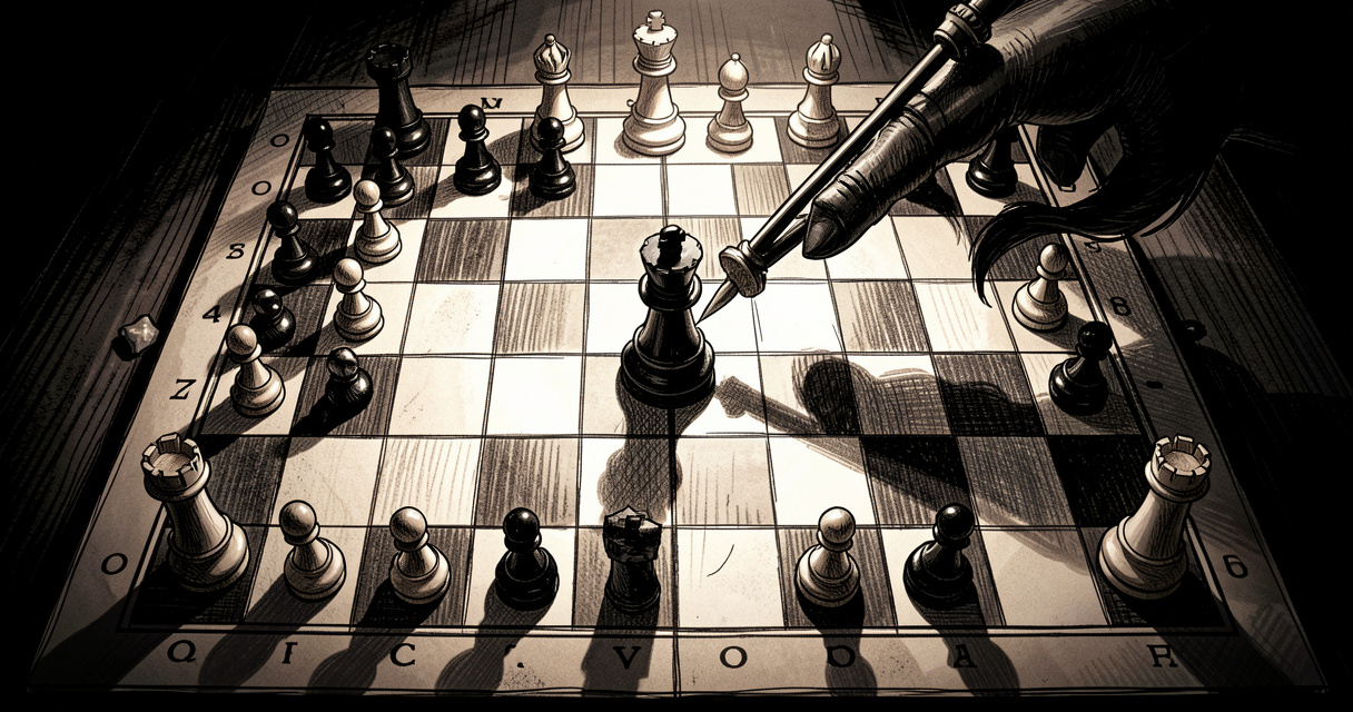 Position d'échec au roi aux échecs avec le roi blanc menacé par la dame et le fou noirs