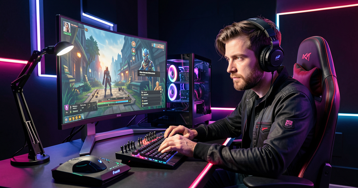 Kevin Bordi en pleine session de streaming échecs sur Twitch avec son matériel gaming
