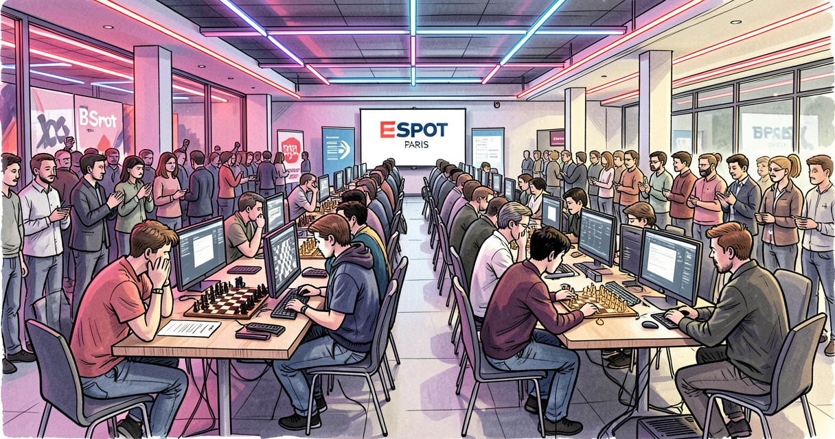 Vue d'ensemble de la B Cup, le tournoi d'échecs hybride organisé par Kevin Bordi à Paris