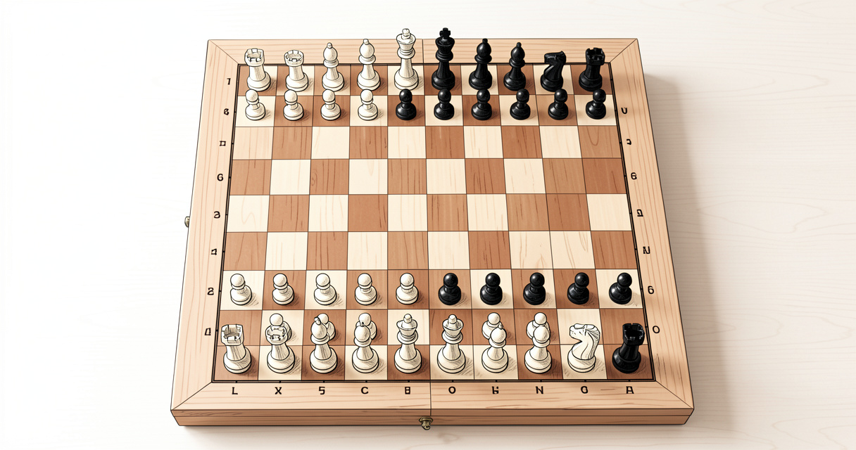 Position initiale des pièces d'échecs sur l'échiquier en vue de dessus