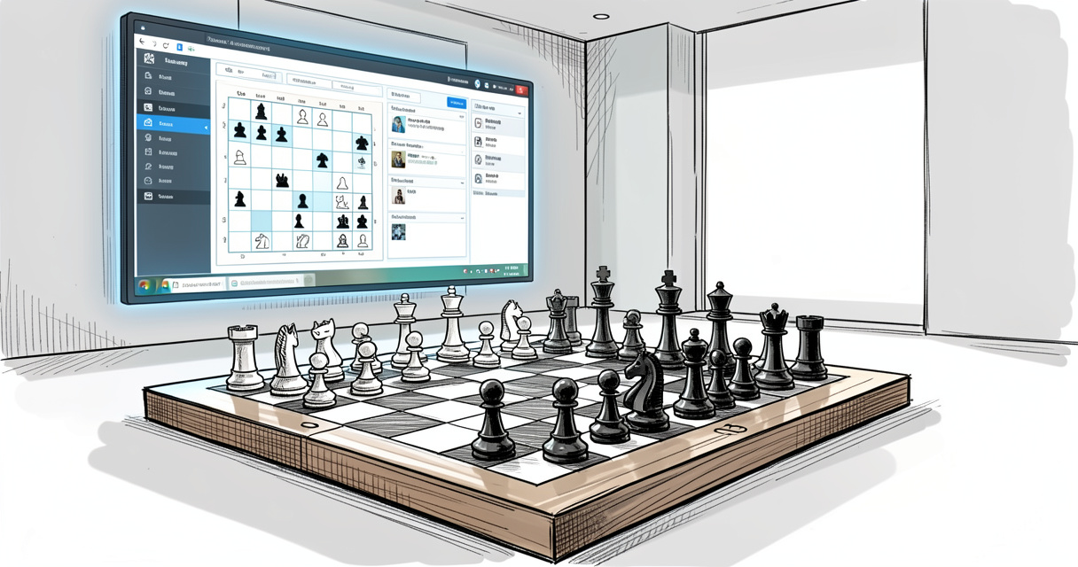 Plateforme de jeu d'échecs en ligne avec interface moderne sur écran d'ordinateur