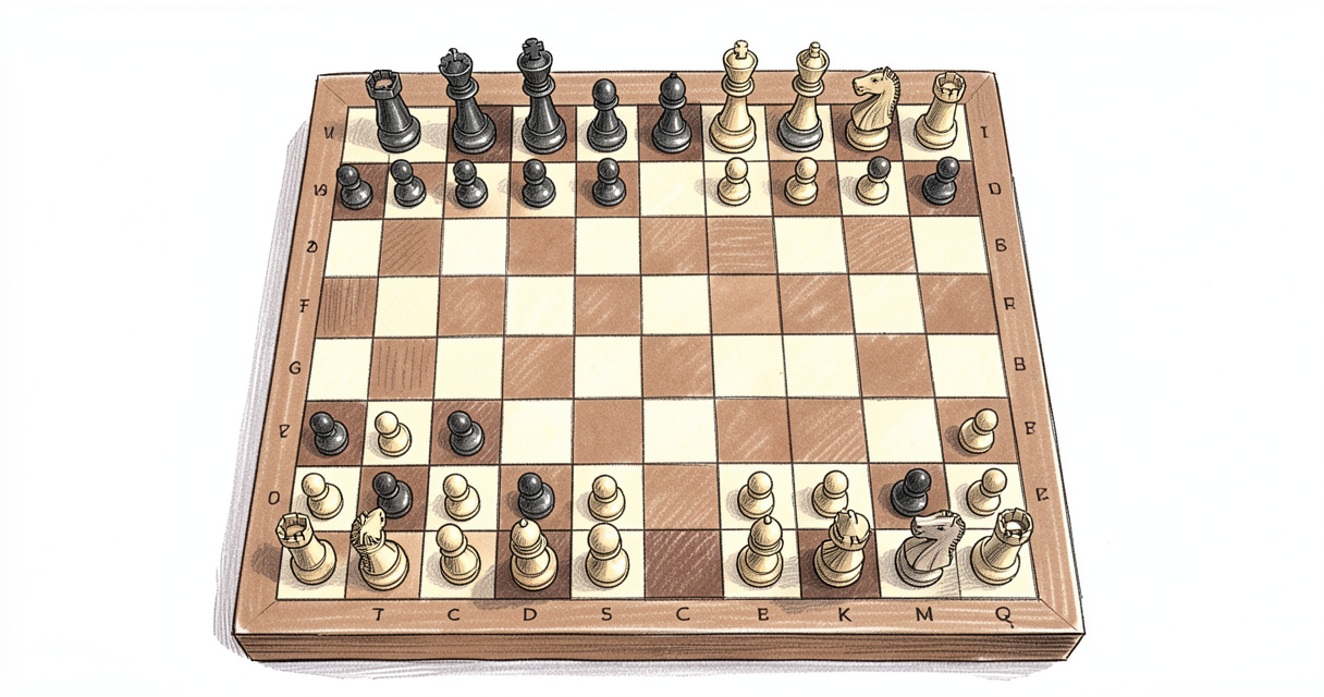 Échiquier avec les pièces en position initiale, cases claires et foncées alternées.