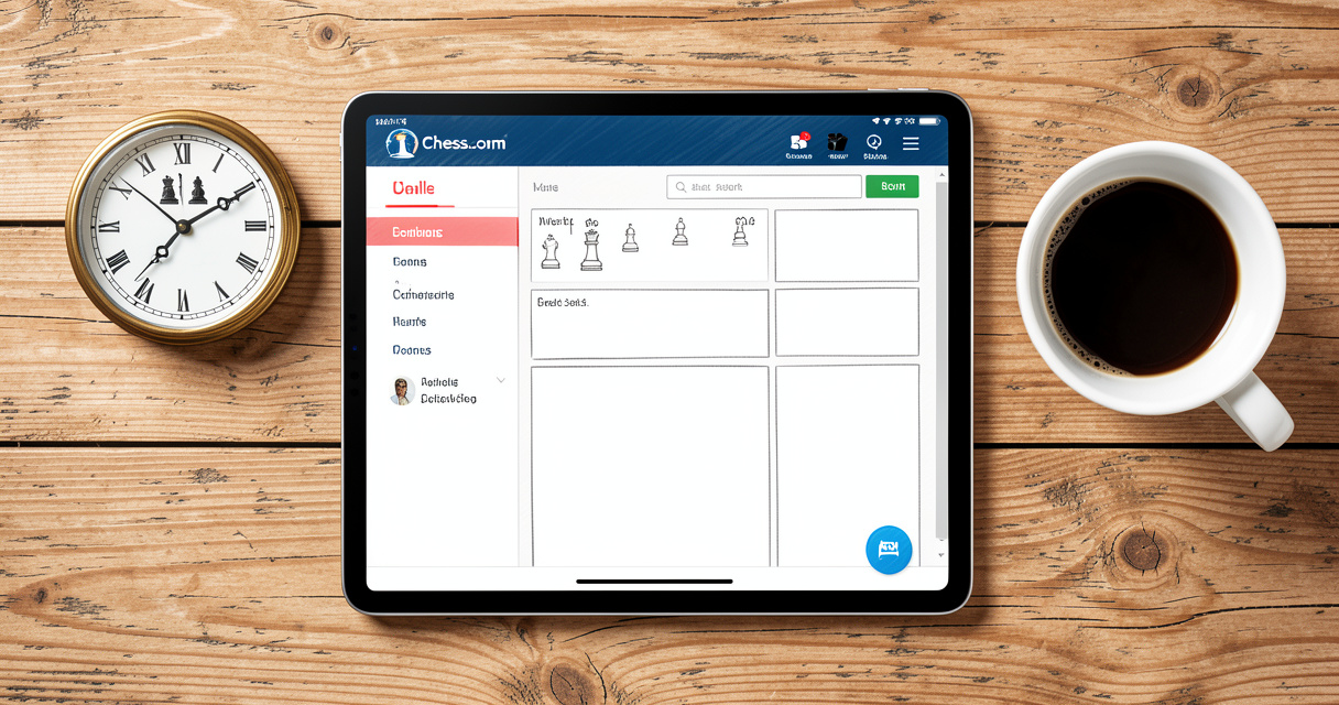Application Chess.com sur tablette entourée d'accessoires d'échecs, comparatif des plateformes en ligne 2026