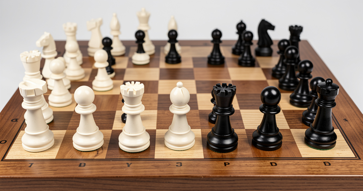 Placement correct des pions blancs et noirs sur un échiquier en bois