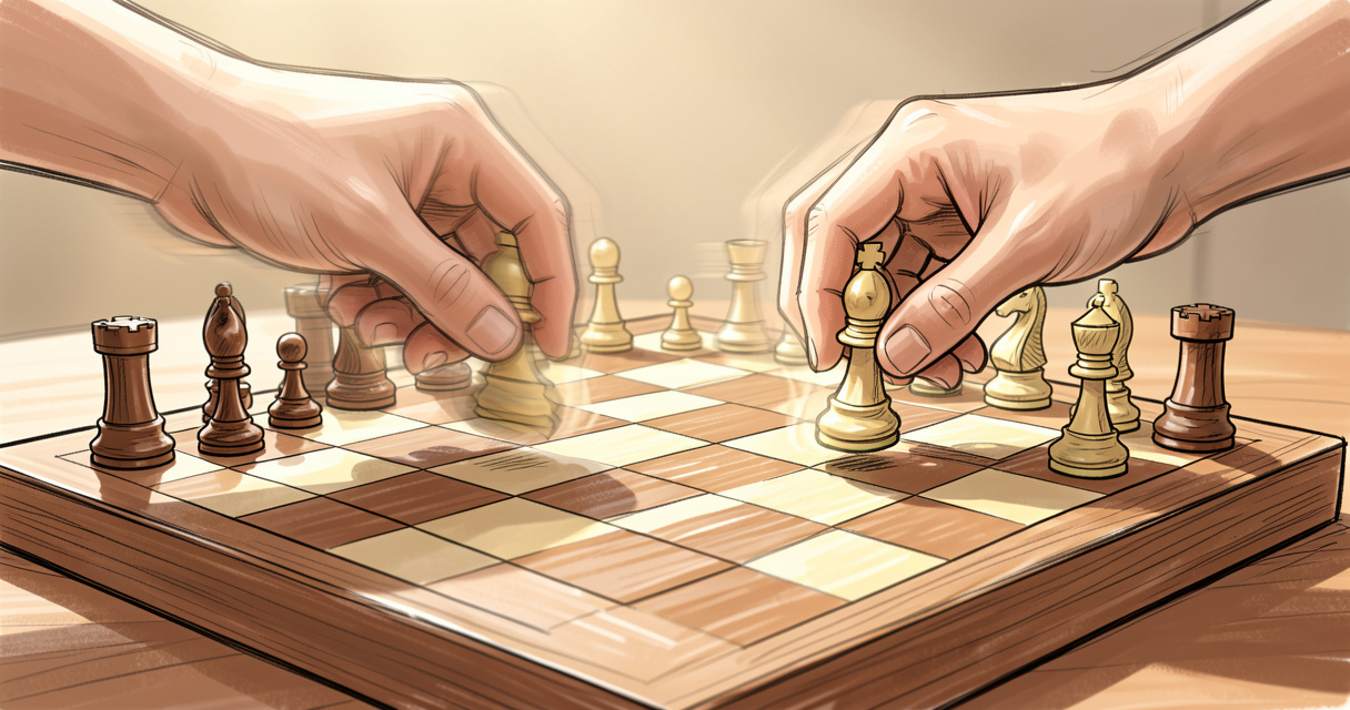 Joueurs en pleine action pendant une partie de blitz aux échecs