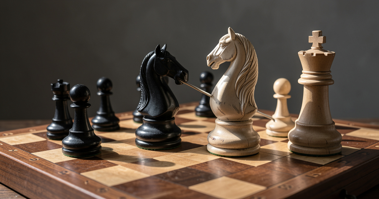 Clouage aux échecs : le fou noir immobilise le cavalier blanc devant le roi