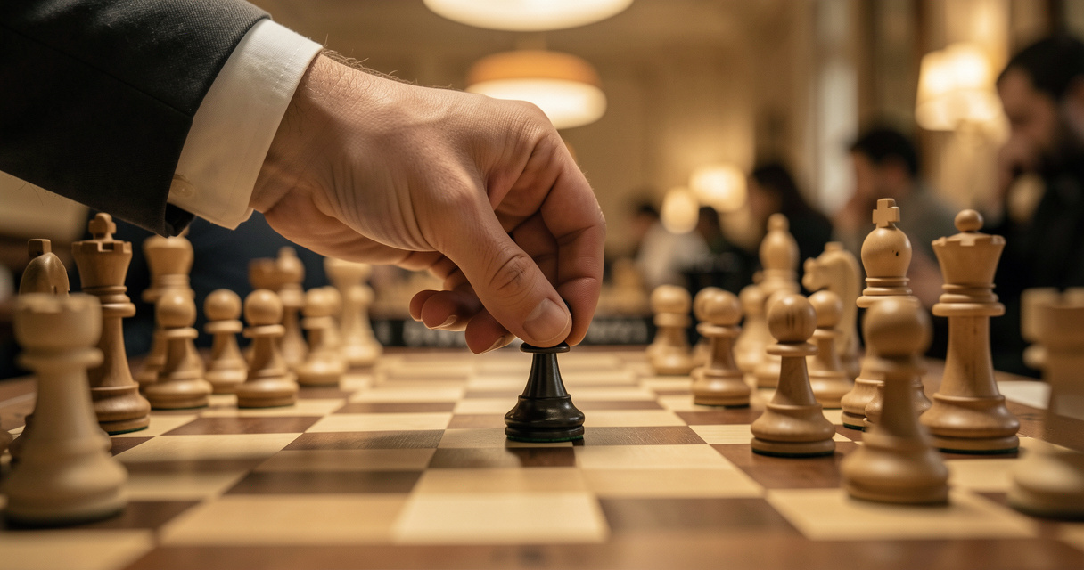 Joueur avançant le pion sicilien c5 face au pion blanc e4 aux échecs